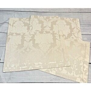 Waterford Damask Placemats Taupe & Creme Color Cotton Blend Set of 4 Dining